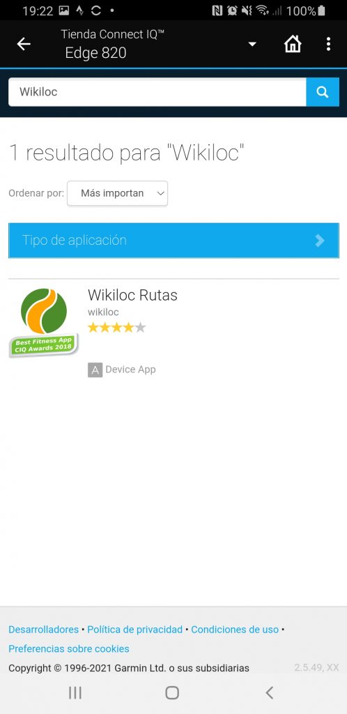 Instalar Wikiloc en Garmin Connect
