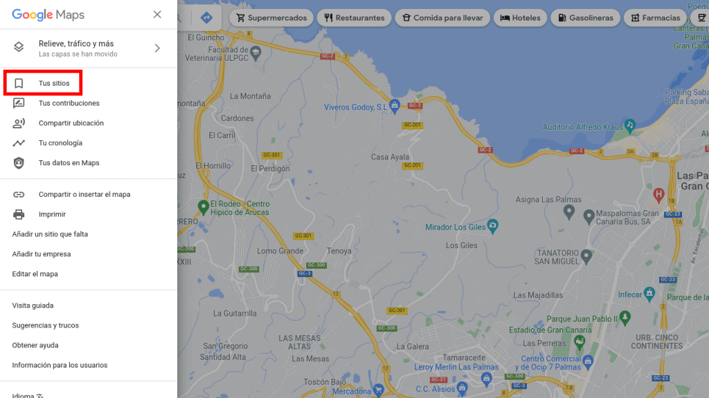 KML a Google Maps - Menú - Tus Sitios