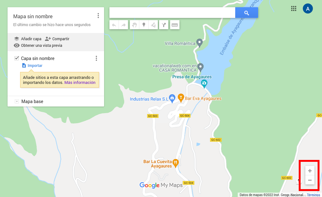 Crear ruta en Google Maps, paso 6, desplazamiento y zoom